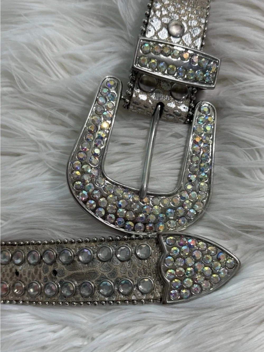 Statement Belt Womens Large Crystal Studded Silver Flashy Bling EUC